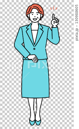 一位成年女商人站立並解釋的簡單插圖 130988605
