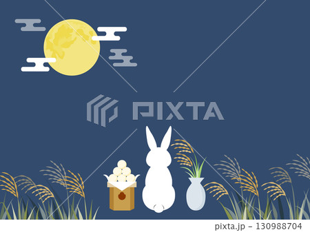 お月見背景_後ろ姿のうさぎ  130988704