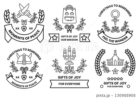 set of Christmas themed stickers with a variety of designs and messages set of Christmas themed stickers with a variety of designs and messages 130988908