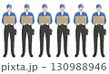 青い作業服を着て荷物を持つ配達員男性の表情セットイラスト 130988946