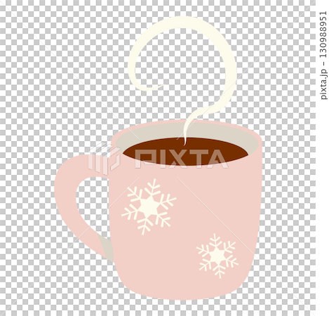 帶有雪花圖案的粉紅色杯子和熱飲的插圖 130988951
