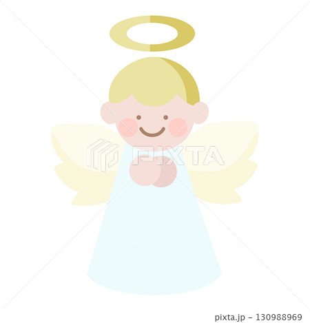 光の輪と翼を持つかわいい天使のイラスト 130988969