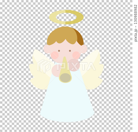 Illustration of a cute angel blowing a trumpet Illustration of a cute angel blowing a trumpet 130988982