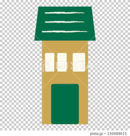 簡單的綠色屋頂房屋插圖 130989015