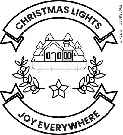 A Christmas lights banner with a house and stars 130989062