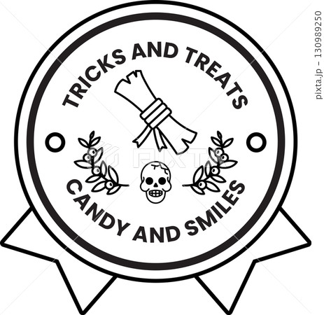 A black and white logo for Tricks and Treats Candy and Smiles A black and white logo for Tricks and Treats Candy and Smiles 130989250