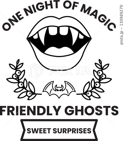 A vampire with a mouth full of teeth and a bat on the right side A vampire with a mouth full of teeth and a bat on the right side 130989270