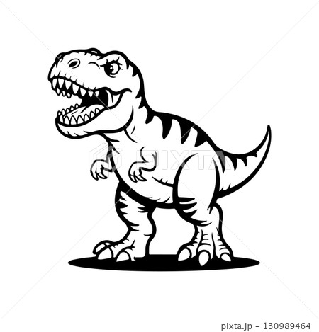 Illustration of Tyrannosaurus isolated on white background. Cartoon dinosaur. Design element for logo, label, design. Vector illustration 130989464