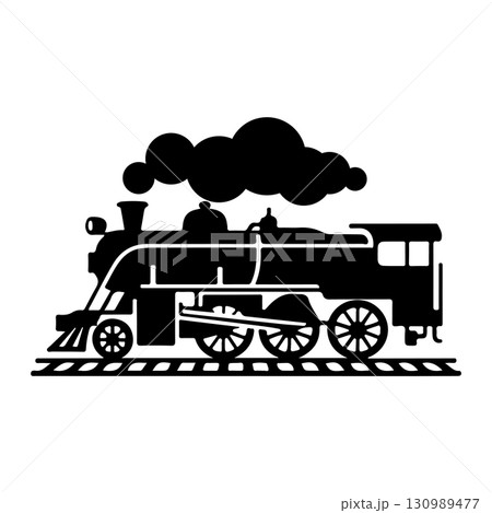 Vintage train isolated on white background. Design element for logo, label, emblem, sign. Vector illustration 130989477