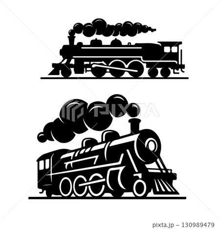 Vintage train isolated on white background. Design element for logo, label, emblem, sign. Vector illustration Vintage train isolated on white background. Design element for logo, label, emblem, sign. Vector illustration 130989479
