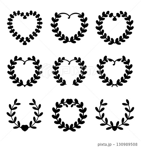 Set of floral wreath in vintage style. Design element for decorations. Vector illustration 130989508