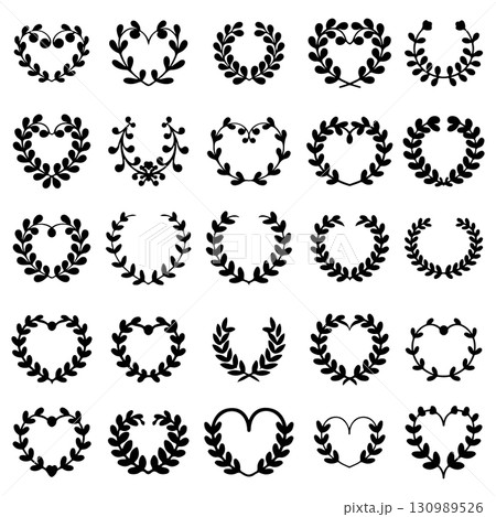 Set of floral wreath in vintage style. Design element for decorations. Vector illustration 130989526