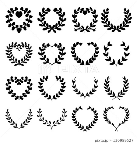 Set of floral wreath in vintage style. Design element for decorations. Vector illustration 130989527