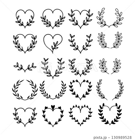 Set of floral wreath in vintage style. Design element for decorations. Vector illustration 130989528