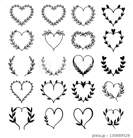 Set of floral wreath in vintage style. Design element for decorations. Vector illustration 130989529