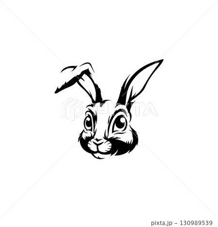 Illustration of rabbit head. Design element for logo, label, sign. Vector illustration 130989539