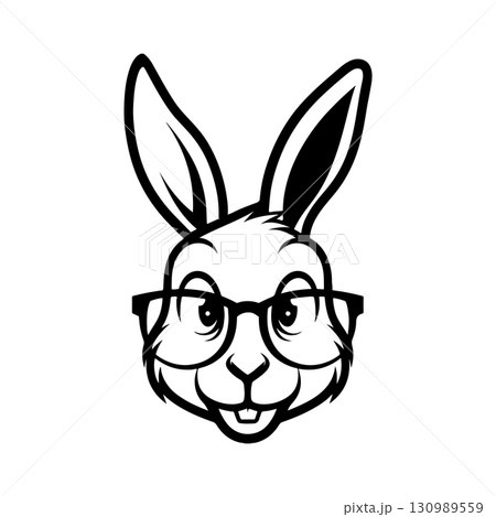 Illustration of rabbit head. Design element for logo, label, sign. Vector illustration 130989559