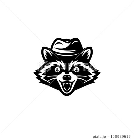 Illustration of racoon head. Design element for logo, label, sign. Vector illustration 130989615