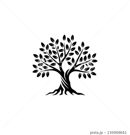 Olive tree silhouette icon. Design element for logo, label, sign. Vector illustration Olive tree silhouette icon. Design element for logo, label, sign. Vector illustration 130989681