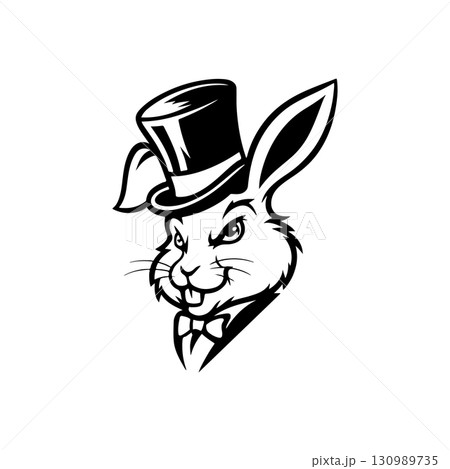 Illustration of rabbit head. Design element for logo, label, sign. Vector illustration 130989735