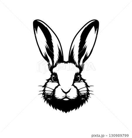 Illustration of rabbit head. Design element for logo, label, sign. Vector illustration 130989799