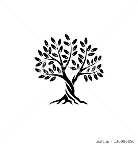 Olive tree silhouette icon. Design element for logo, label, sign. Vector illustration Olive tree silhouette icon. Design element for logo, label, sign. Vector illustration 130989850