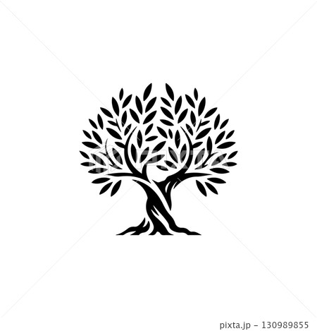 Olive tree silhouette icon. Design element for logo, label, sign. Vector illustration Olive tree silhouette icon. Design element for logo, label, sign. Vector illustration 130989855