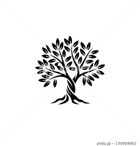 Olive tree silhouette icon. Design element for logo, label, sign. Vector illustration Olive tree silhouette icon. Design element for logo, label, sign. Vector illustration 130989862