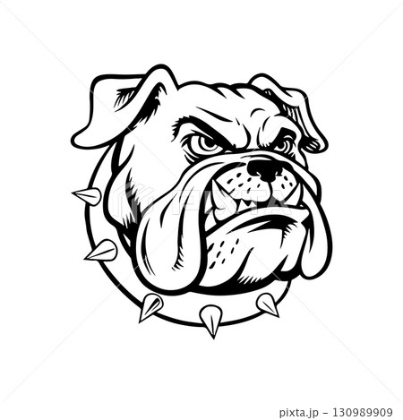 Illustration of bulldog head. Design element for logo, label, sign. Vector illustration 130989909