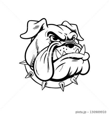 Illustration of bulldog head. Design element for logo, label, sign. Vector illustration 130989910
