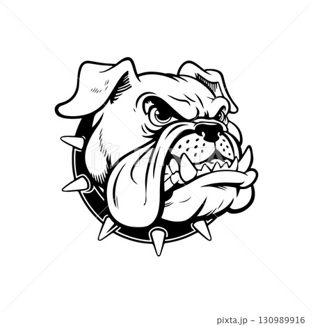 Illustration of bulldog head. Design element for logo, label, sign. Vector illustration Illustration of bulldog head. Design element for logo, label, sign. Vector illustration 130989916