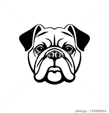 Illustration of bulldog head. Design element for logo, label, sign. Vector illustration Illustration of bulldog head. Design element for logo, label, sign. Vector illustration 130989924