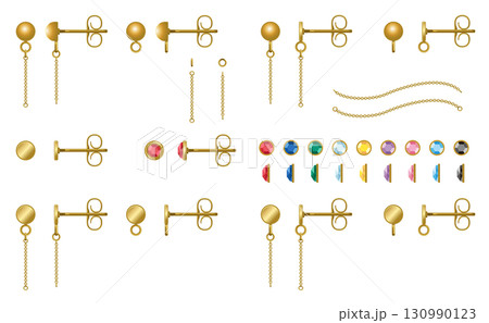 ゴールドピアス単体金具｜ジュエリーデザイン用ベクター素材 130990123