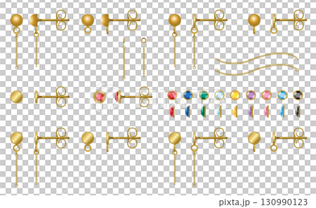 Gold earrings single metal fittings | Vector material for jewelry design 130990123