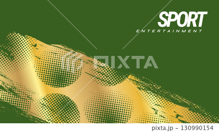 Luxury Sport Banner Design with Gold Brush Strokes on Green Background with Halftone Effect 130990154