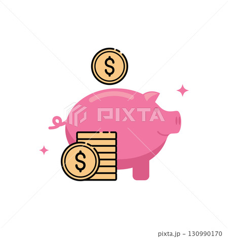 Piggy bank and coins Piggy bank and coins 130990170