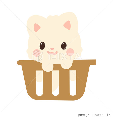 Cartoon Cat Sitting in a Basket 130990217