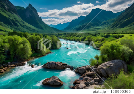 mountain landscape with lake mountain landscape with lake 130990366