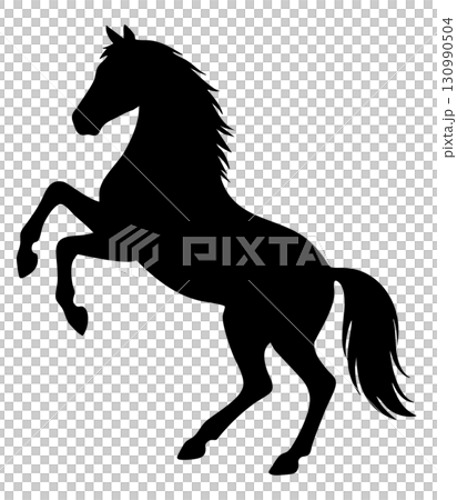 Black silhouette of a horse raising its front legs vector illustration 130990504