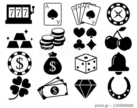 ギャンブルのアイコン16種セット　モノトーン 130990886