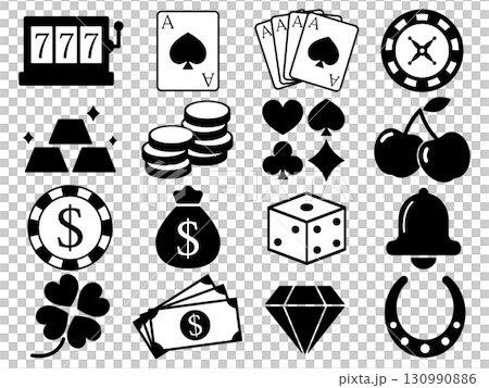 ギャンブルのアイコン16種セット　モノトーン 130990886