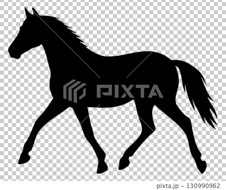歩く馬の黒いシルエットベクターイラスト素材 130990962