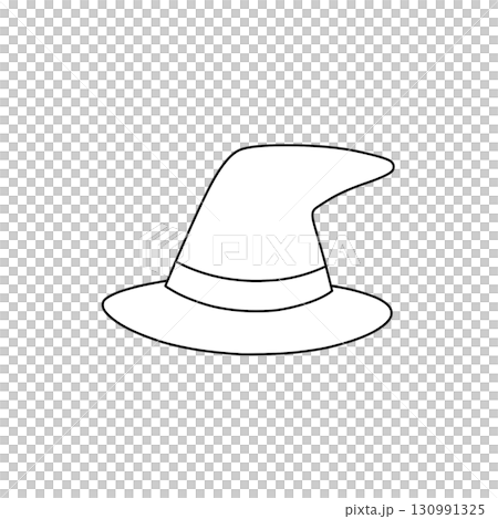 A simple black and white line drawing of a witch's hat 130991325