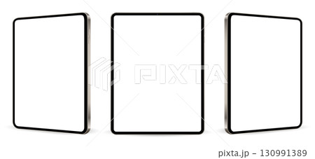 Tablet computer mockup white screen. Three tablet pc with blank screens isolated on white background. 130991389