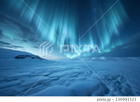 Frozen Nebula Aurora Over Arctic Tundra 130991521