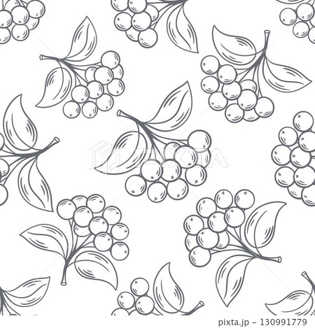Seamless pattern with sketch of berry branches and leaves Seamless pattern with sketch of berry branches and leaves 130991779