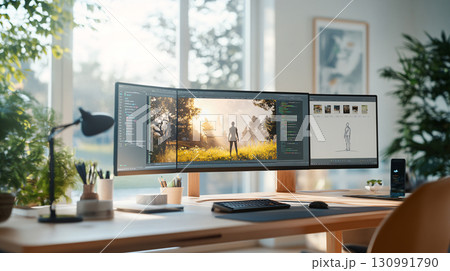 Character design game character. A bright home office. AI Generated. Character design game character. A bright home office. AI Generated. 130991790