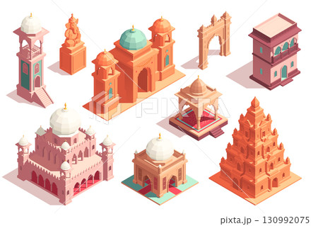 Isometric Collection of Traditional Indian Building Elements 130992075