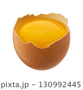 Raw egg yolk in half brown eggshell isolated on white background with clipping path 130992445