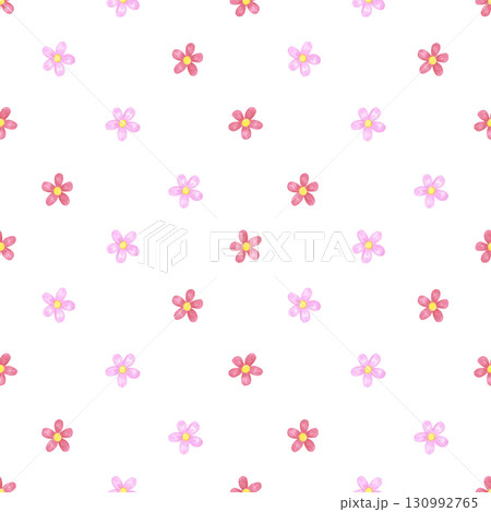 Hand drawn watercolor red and pink flowers seamless pattern. Illustration of buttercups isolated on white background. Can be used for textile fabric scrapbook and other printed products. 130992765